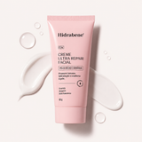 Creme Ultra Repair Facial Hidrabene 60g para peles secas e sensíveis com textura cremosa ao fundo