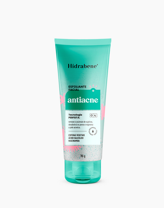 Esfoliante Facial Antiacne Hidrabene 70g com ácido salicílico e niacinamida em fundo branco
