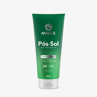 Gel hidratante pós-sol Anasol 200 g, bisnaga verde com aloe vera e vitamina B5 e selo de ação calmante