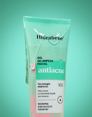 Detalhe da bisnaga do Gel de Limpeza Facial Antiacne Hidrabene: reduz acne e oleosidade sem ressecar