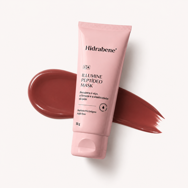Illumine Peptídeo Mask Hidrabene 50g com textura de argila roxa ao fundo
