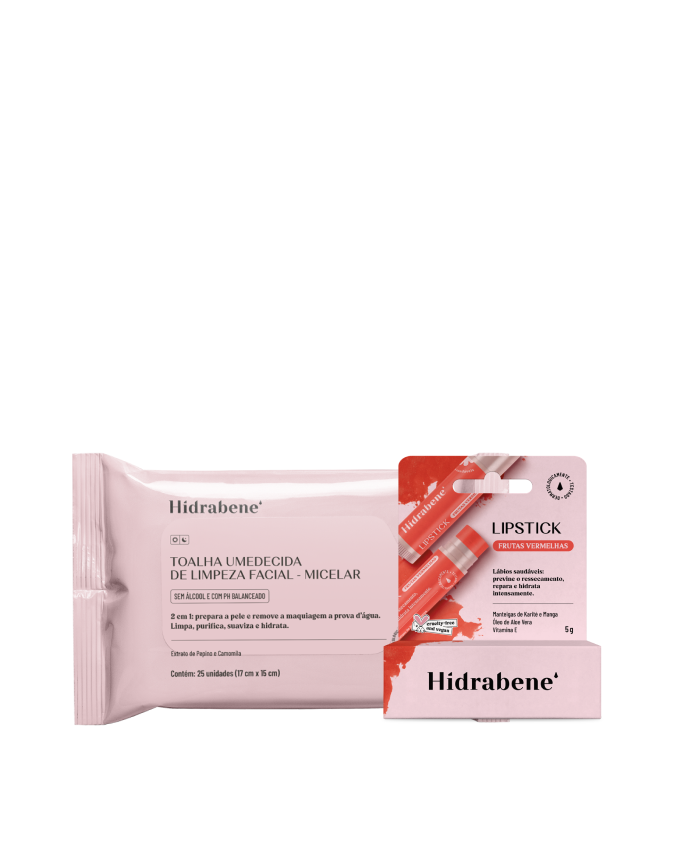 Kit Lipstick Frutas Vermelhas + Toalha Umedecida Micelar