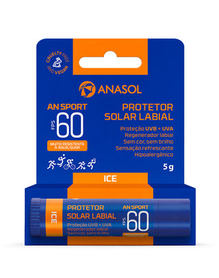 Protetor solar labial Anasol AN Sport FPS 60 ICE 5 g - cartela frontal
