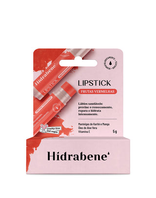 Embalagem do Lipstick Frutas Vermelhas Hidrabene com manteigas de karité e manga, aloe vera e vitamina E