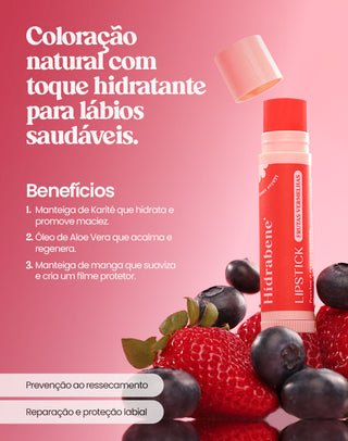 Card de benefícios do Lipstick Frutas Vermelhas Hidrabene: karité, aloe vera e manteiga de manga