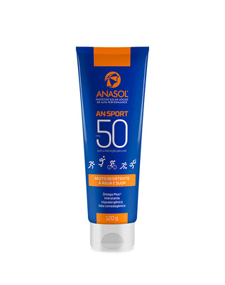 Protetor solar corporal loção Anasol AN Sport FPS 50 120 g - frente da embalagem