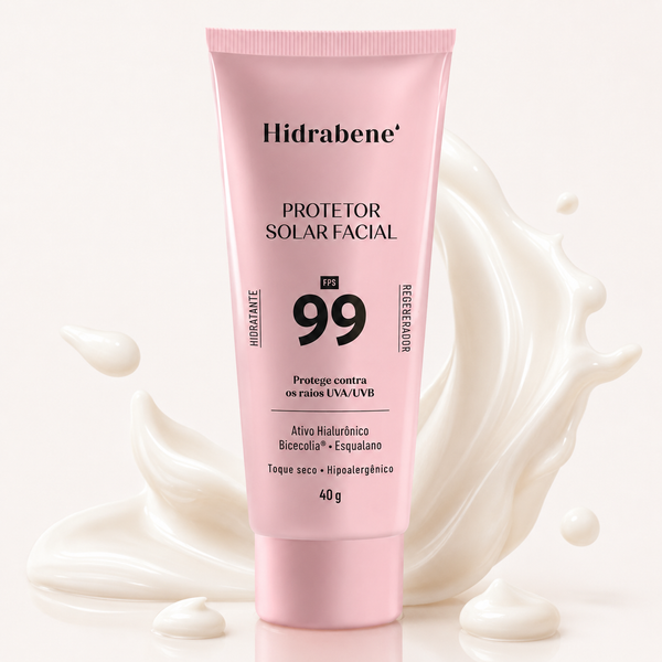 Protetor Solar Facial FPS 99 Hidrabene 40g sobre a textura cremosa do produto
