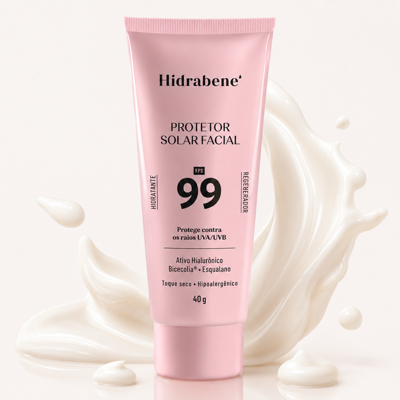 Protetor Solar Facial FPS 99 Hidrabene 40g sobre a textura cremosa do produto