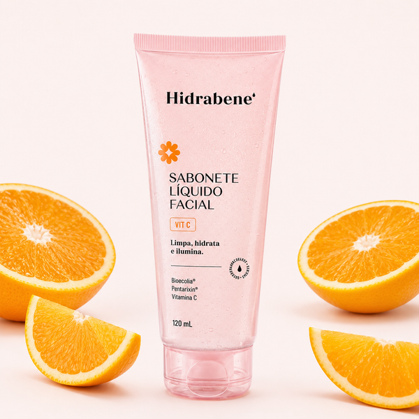 Sabonete Líquido Facial Vitamina C Hidrabene 120ml cercado de laranjas e limões