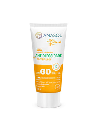 Protetor solar facial Anasol Todo Santo Dia Antioleosidade Antibrilho FPS 60 40g - frente da bisnaga