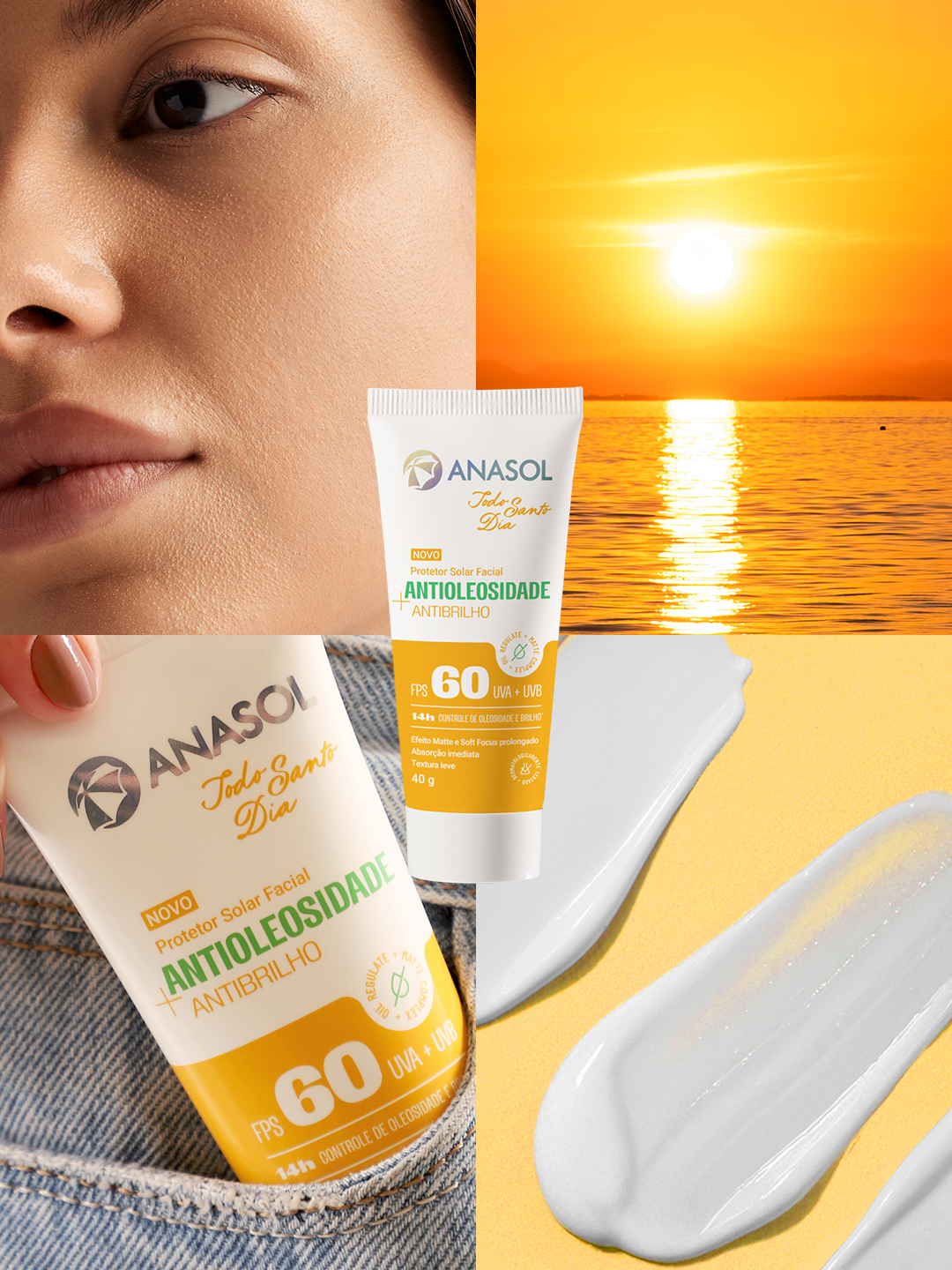 ANASOL PROTETOR SOLAR FACIAL TODO SANTO DIA - ANTIBRILHO FPS 60 - 40G