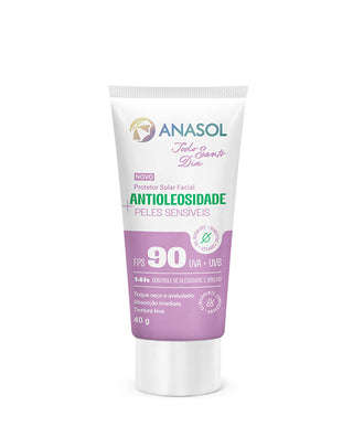 Protetor solar facial Anasol Todo Santo Dia Antioleosidade Peles Sensíveis FPS 90 40g - frente da bisnaga