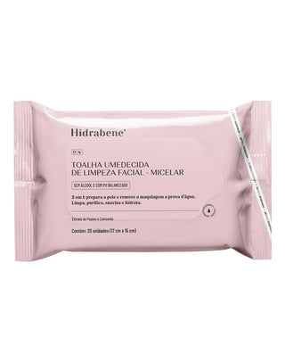 Toalha Umedecida Micelar Hidrabene sem álcool com pH balanceado e extratos de pepino e camomila
