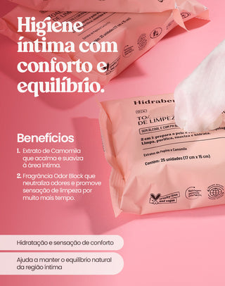 Card de benefícios de toalha umedecida Hidrabene com extrato de camomila e fragrância Odor Block