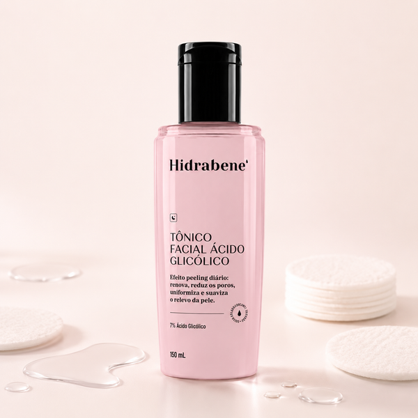 Tônico Facial Ácido Glicólico Hidrabene 150ml com discos de algodão