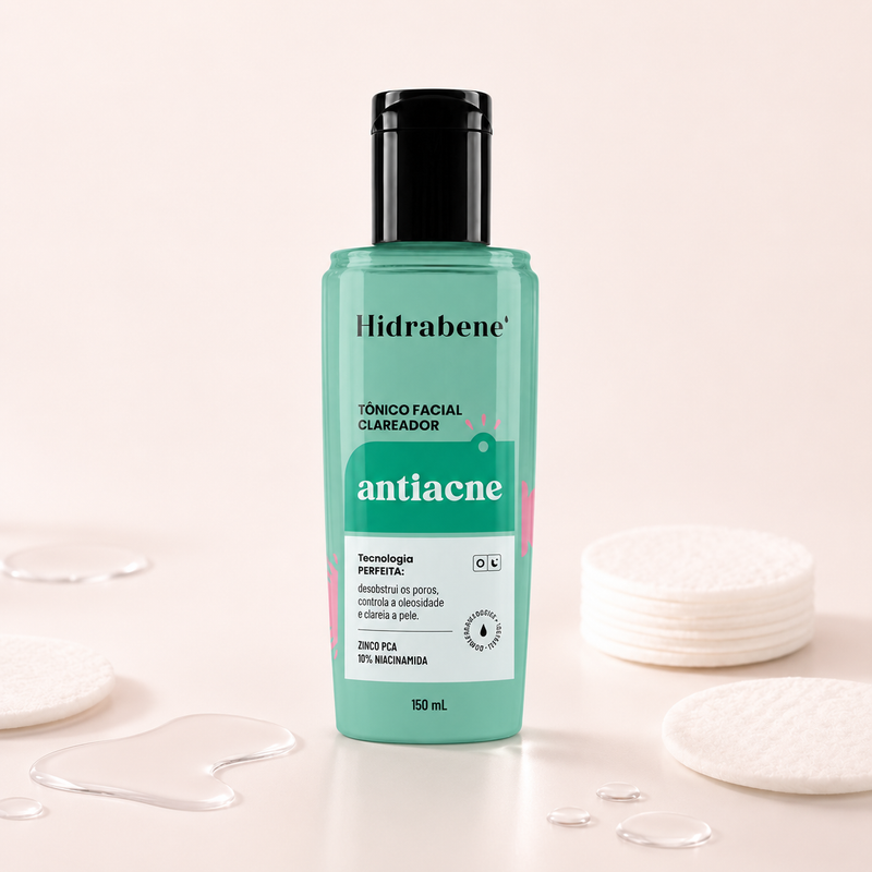 Tônico Facial Clareador Antiacne Hidrabene 150ml com discos de algodão