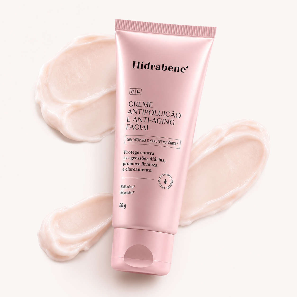Creme Antipoluição e Anti-Aging Facial Hidrabene 60g sobre a textura cremosa do produto