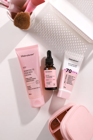Kit Clareador Facial Hidrabene com o Protetor Solar Facial Clareador FPS 70 na embalagem nova