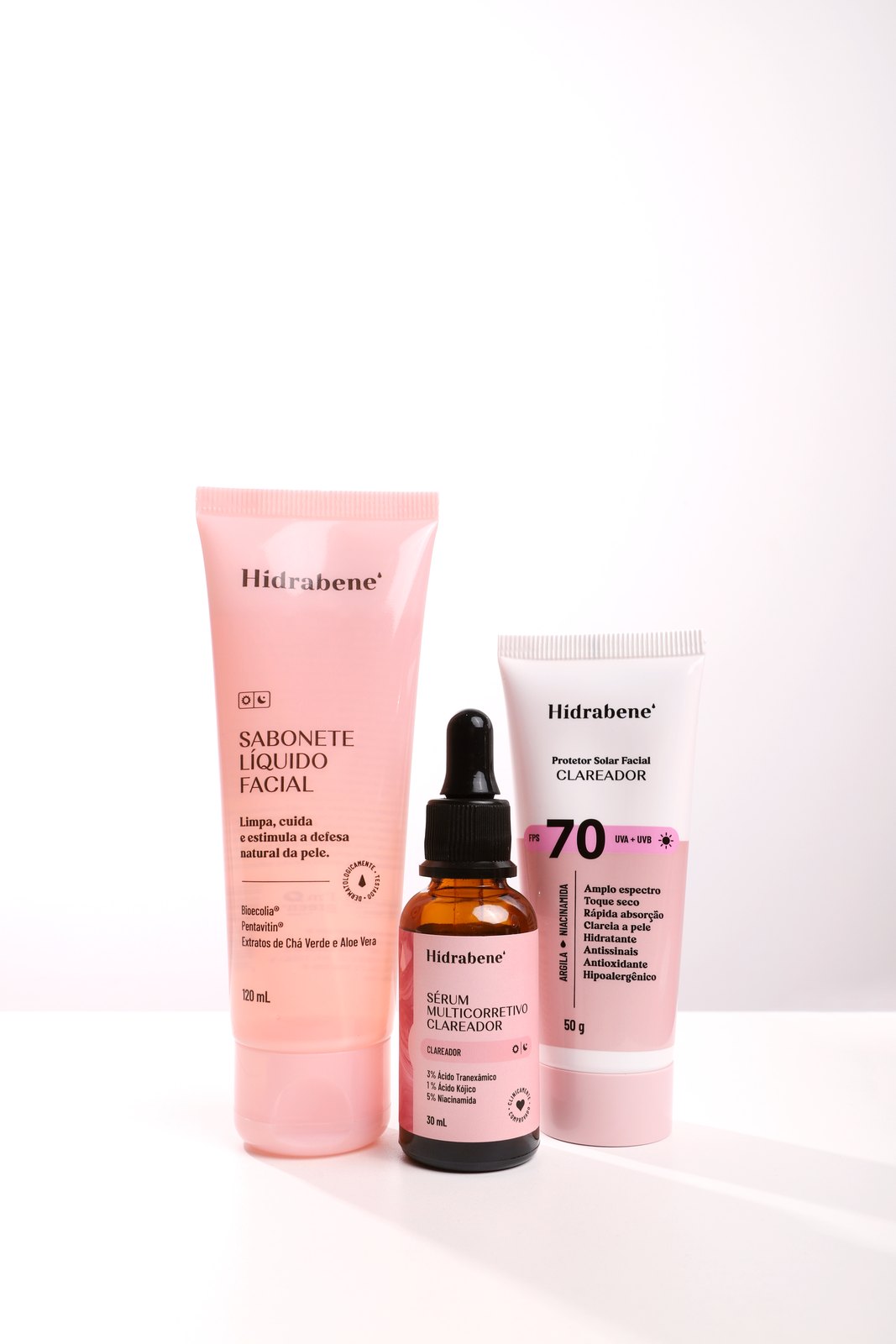 Kit Clareador Facial Hidrabene com o Protetor Solar Facial Clareador FPS 70 na embalagem nova