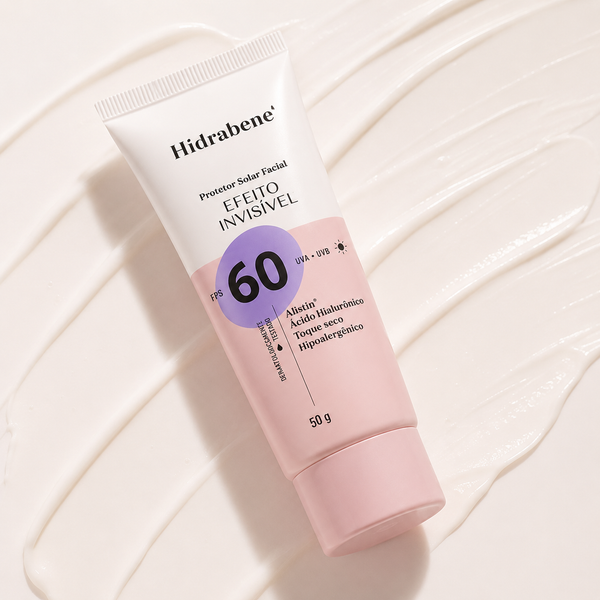 Protetor Solar Facial Invisível FPS 60 Hidrabene 50g sobre textura de creme