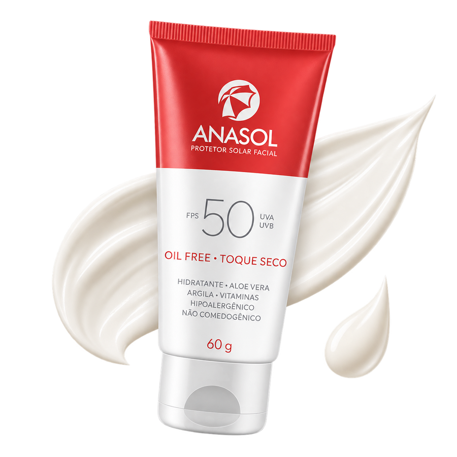 Bisnaga do Anasol Protetor Solar Facial Oil Free FPS 50, 60 g.